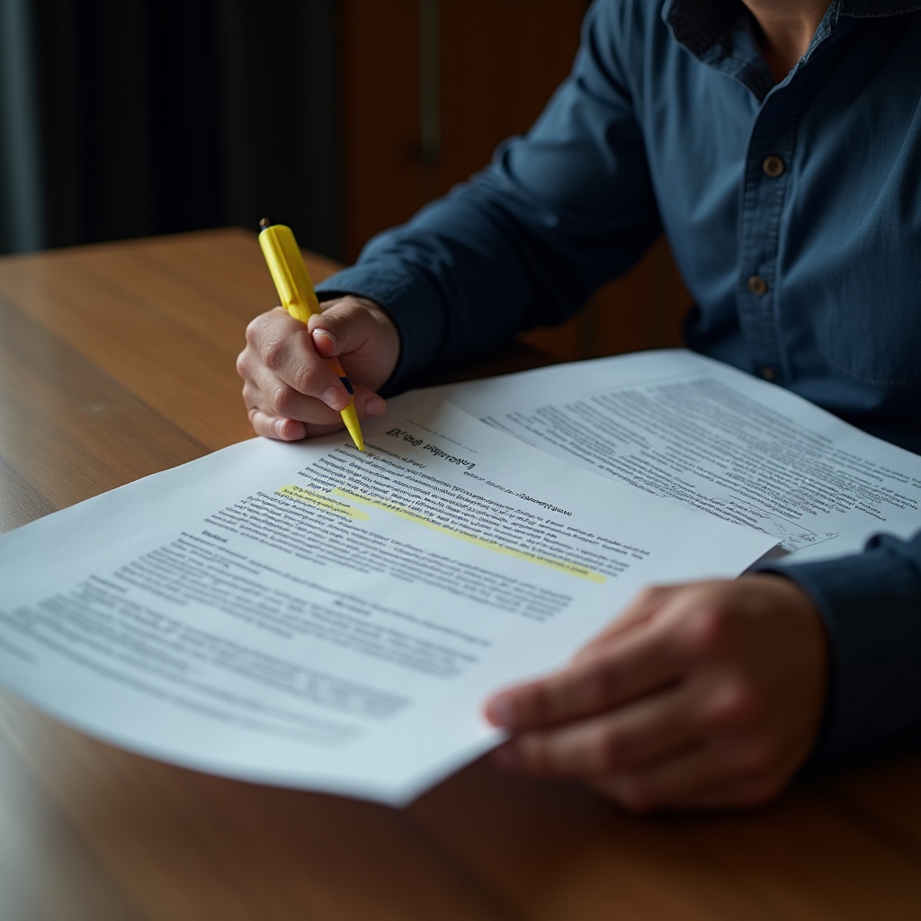 Analyst comparing documents during evaluation